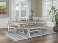 Purlaney /Natural Extension Dining Table, 4 Chairs and Bench, Antique White