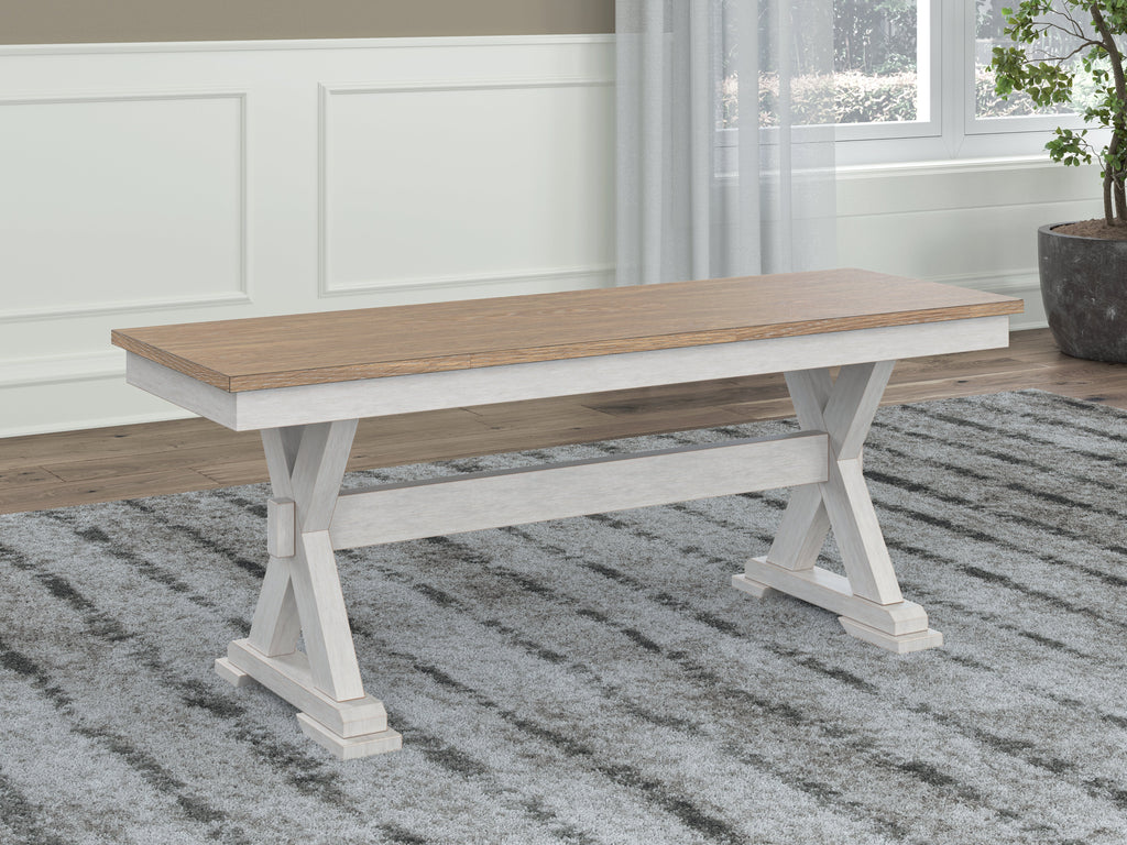 Purlaney /Natural Extension Dining Table, 4 Chairs and Bench, Antique White
