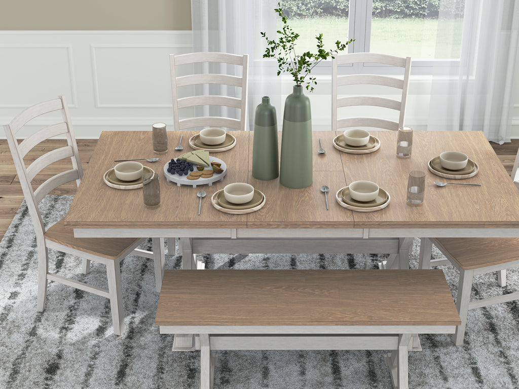 Purlaney /Natural Extension Dining Table, 4 Chairs and Bench, Antique White