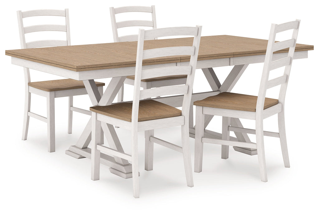 Purlaney Antique White/Natural Extension Dining Table and 4 Chairs
