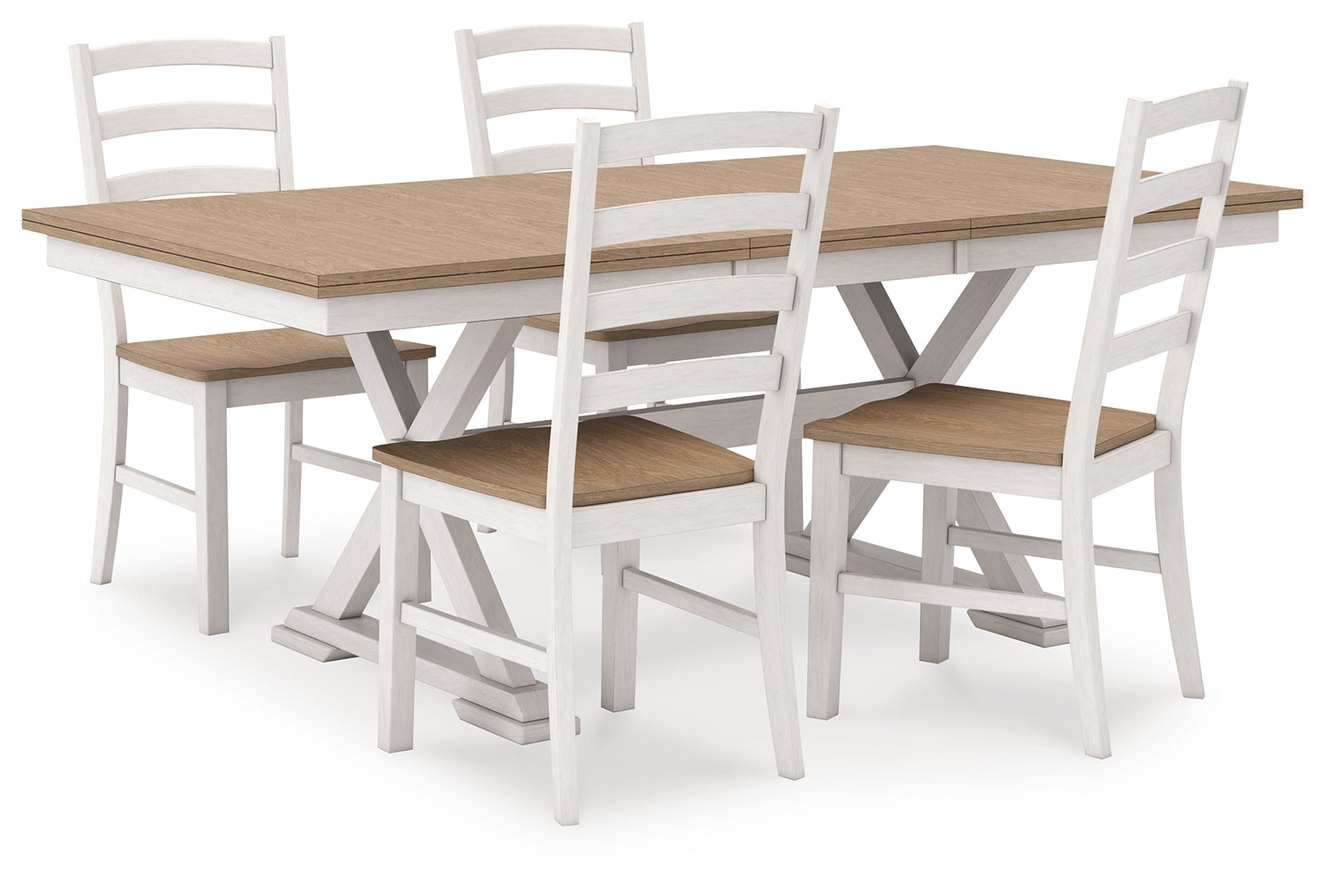 Purlaney Antique White/Natural Extension Dining Table and 4 Chairs