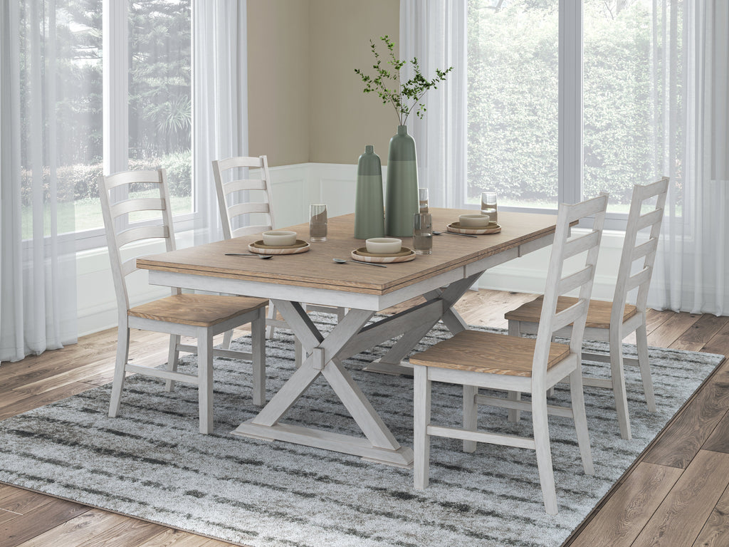 Purlaney Antique White/Natural Extension Dining Table and 4 Chairs