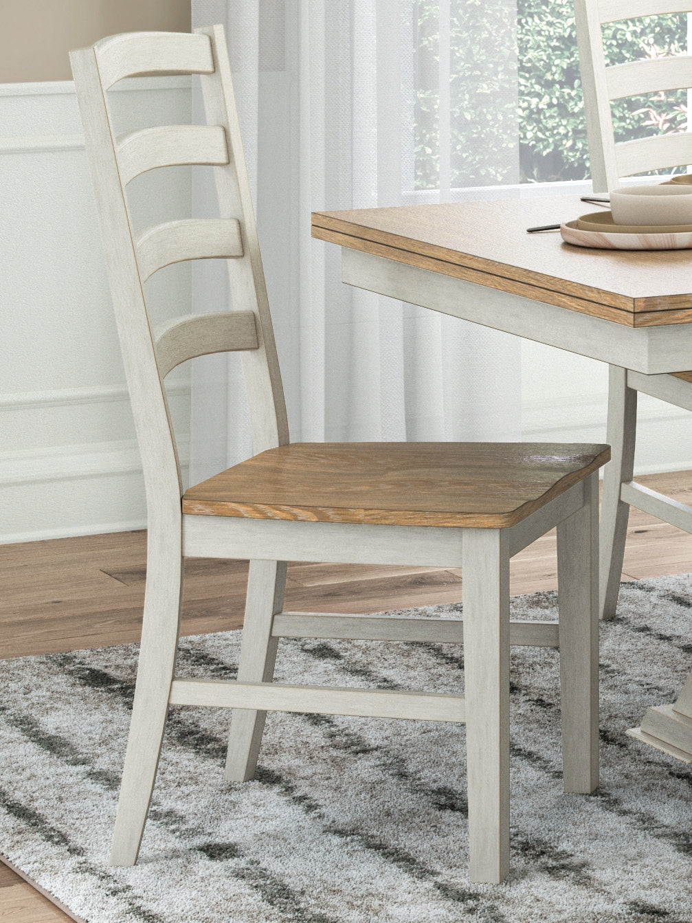 Purlaney Antique White/Natural Extension Dining Table and 4 Chairs