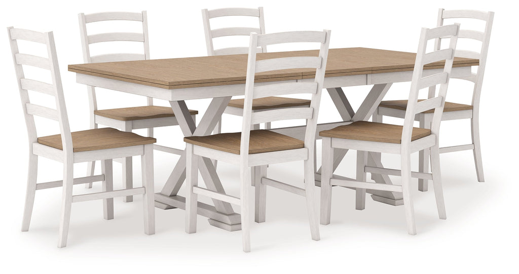 Purlaney Antique White/Natural Extension Dining Table and 6 Chairs