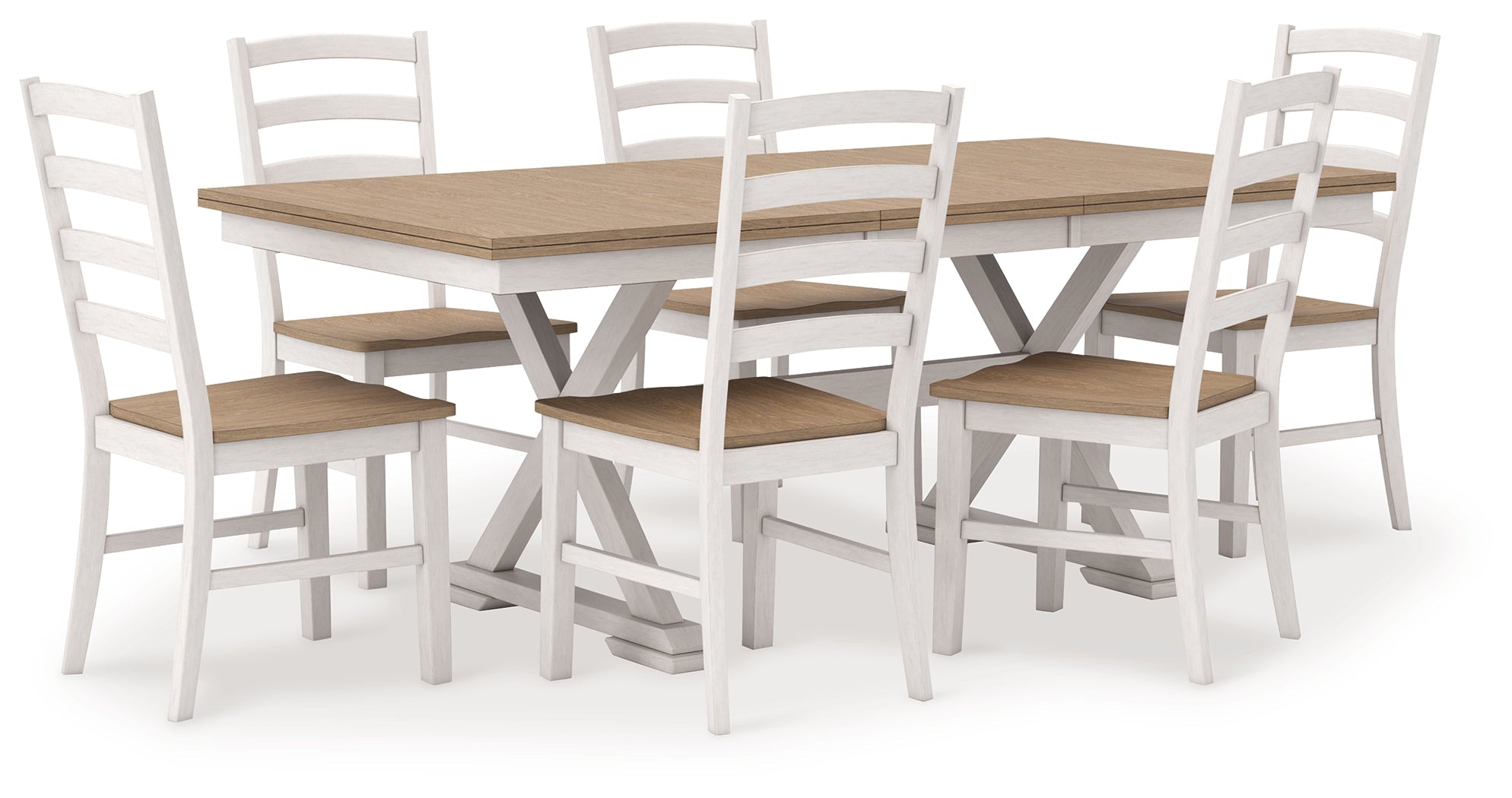 Purlaney Antique White/Natural Extension Dining Table and 6 Chairs