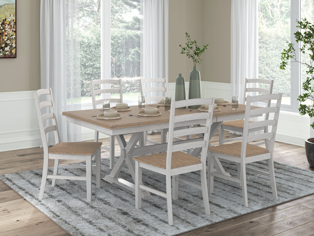 Purlaney Antique White/Natural Extension Dining Table and 6 Chairs