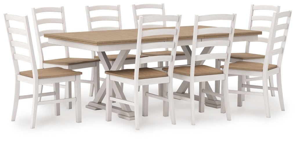 Purlaney Antique White/Natural Extension Dining Table and 8 Chairs
