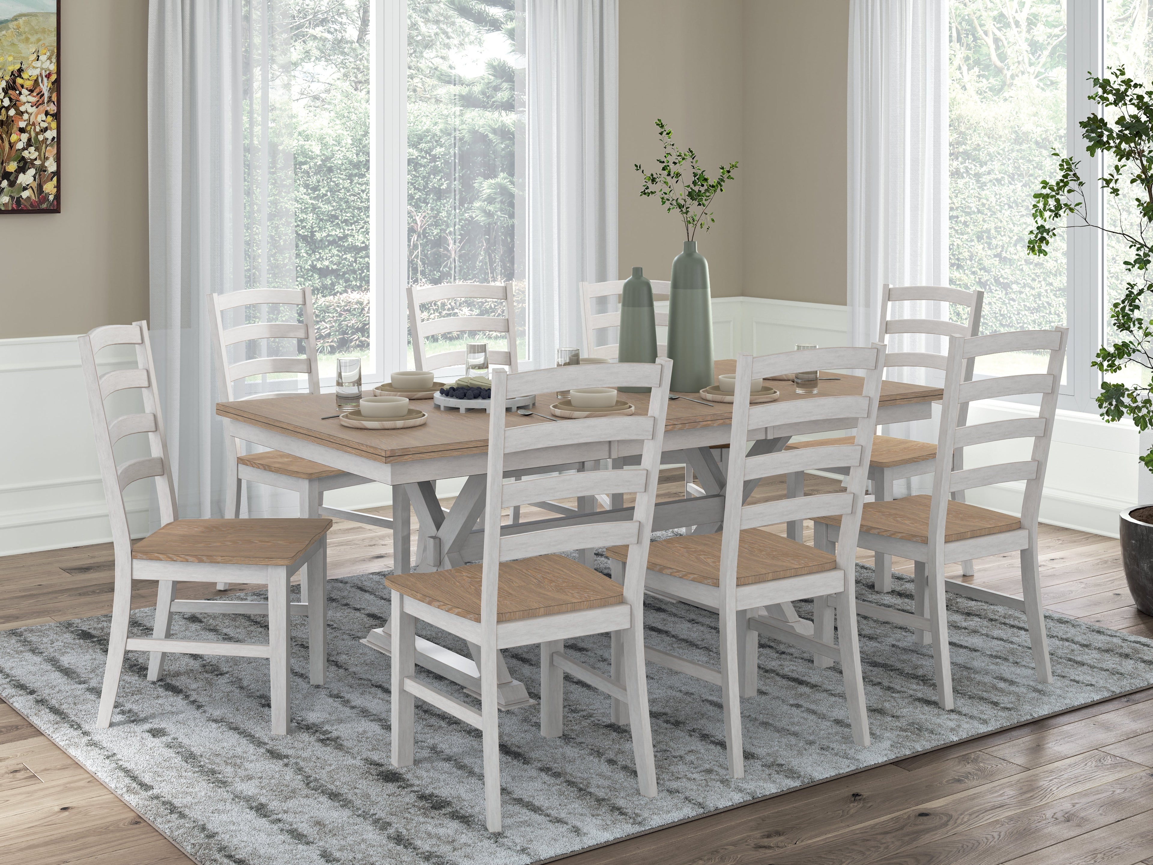 Purlaney Antique White/Natural Extension Dining Table and 8 Chairs