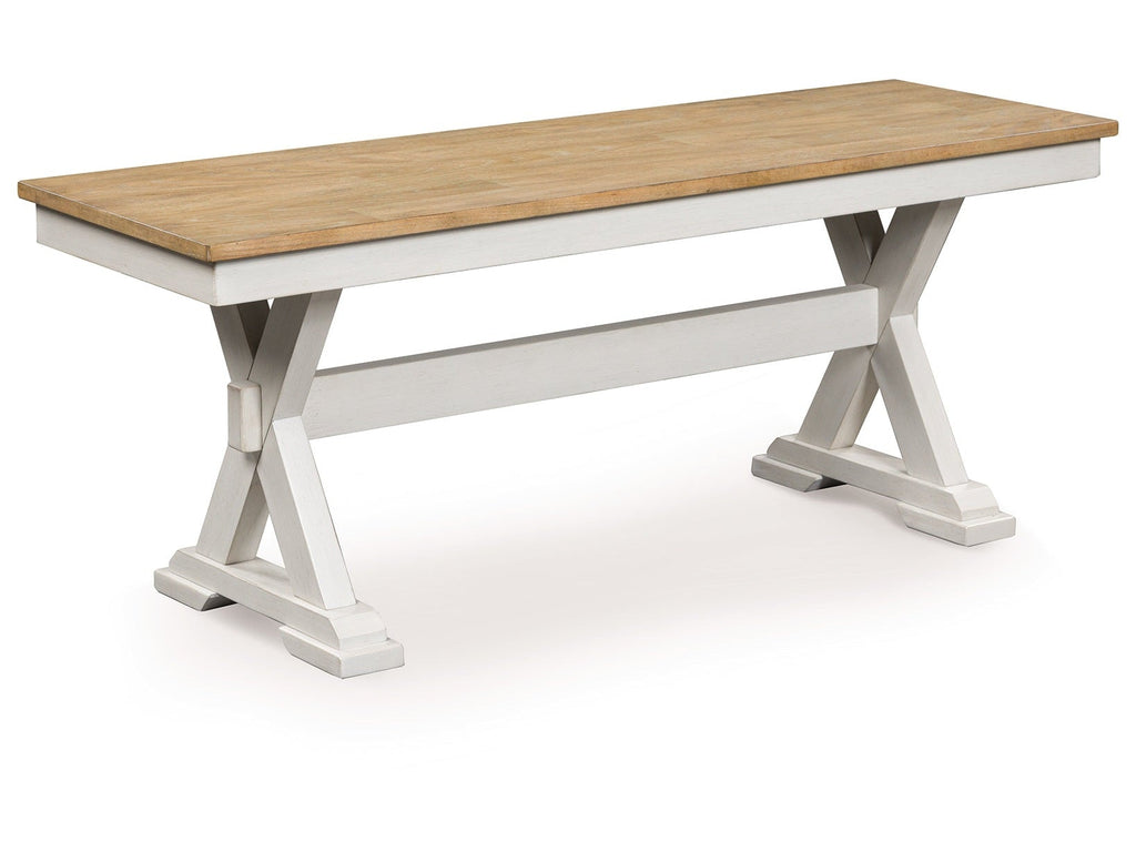Purlaney Antique White/Natural Large Dining Room Bench