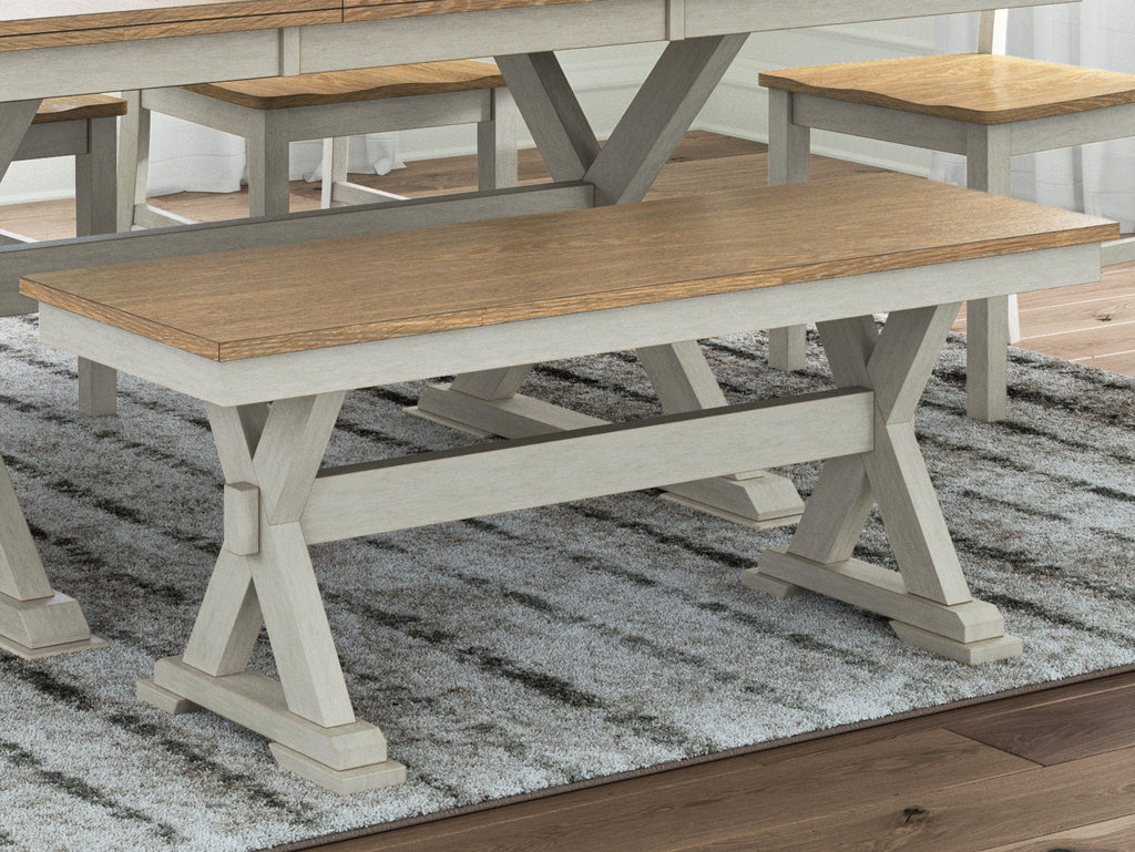 Purlaney Antique White/Natural Large Dining Room Bench