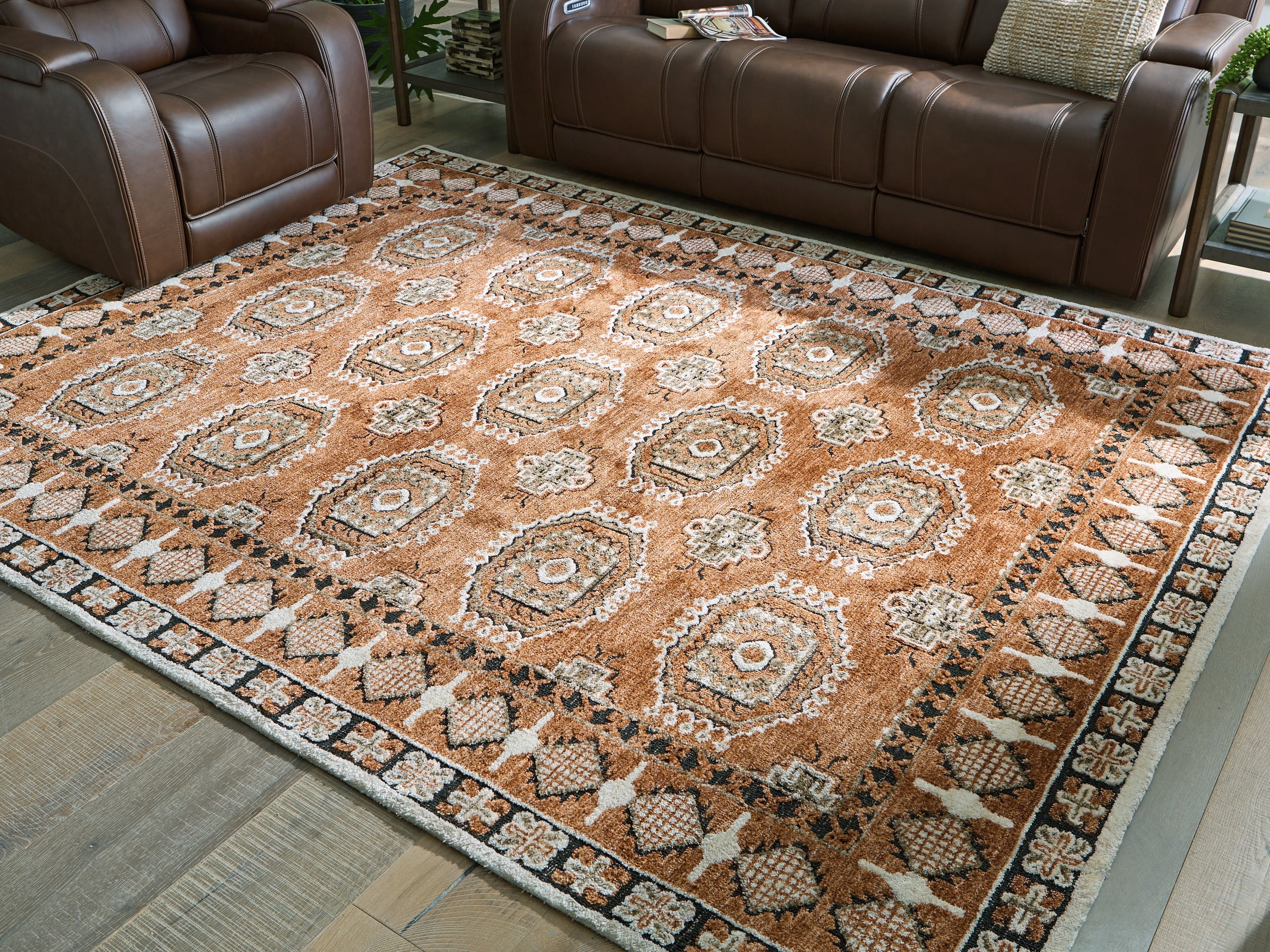 Qaabiz Sienna/Ivory/Black Large Rug