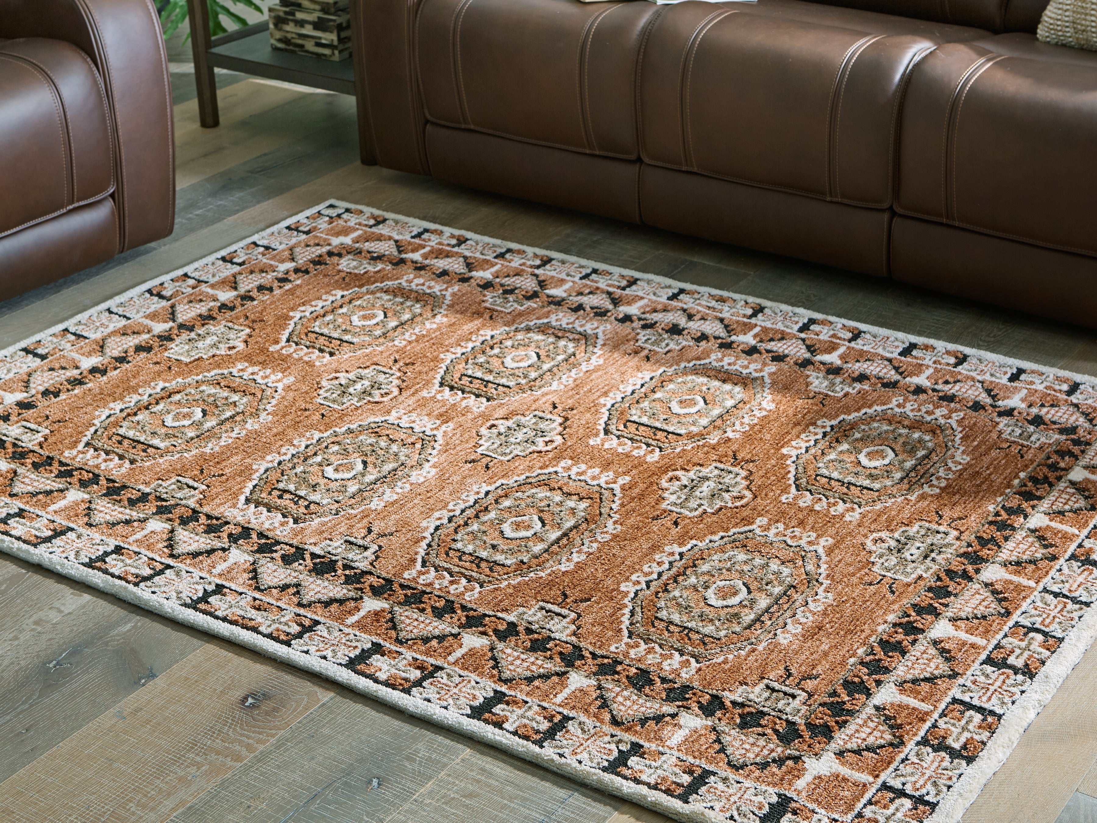 Qaabiz Sienna/Ivory/Black Medium Rug