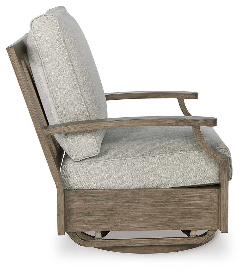 Rainier Ranch Brown/Beige Outdoor Swivel Glider Chair with Cushion