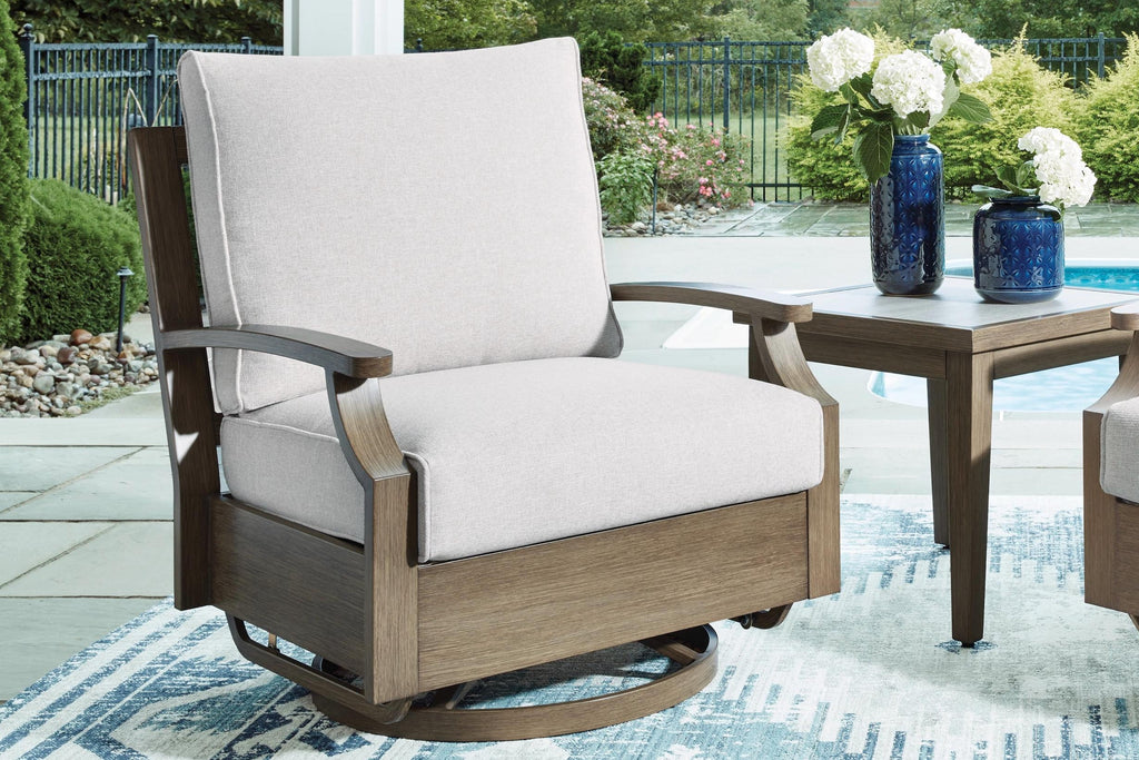 Rainier Ranch Brown/Beige Outdoor Swivel Glider Chair with Cushion