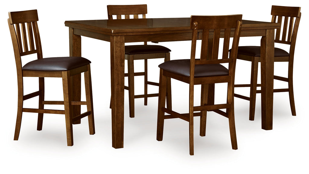 Ralene Medium Brown Counter Height Dining Table and 4 Barstools