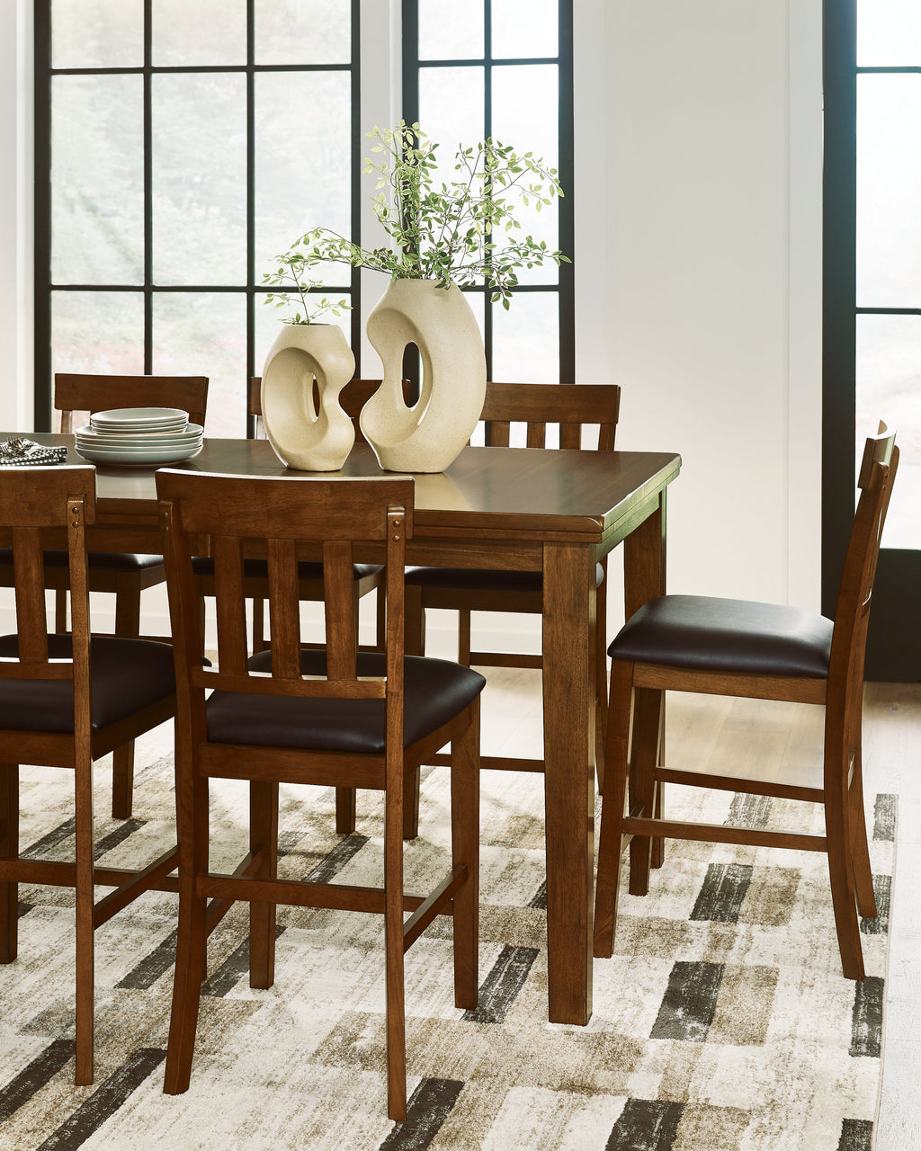 Ralene Medium Brown Counter Height Dining Table, 4 Barstools and Bench