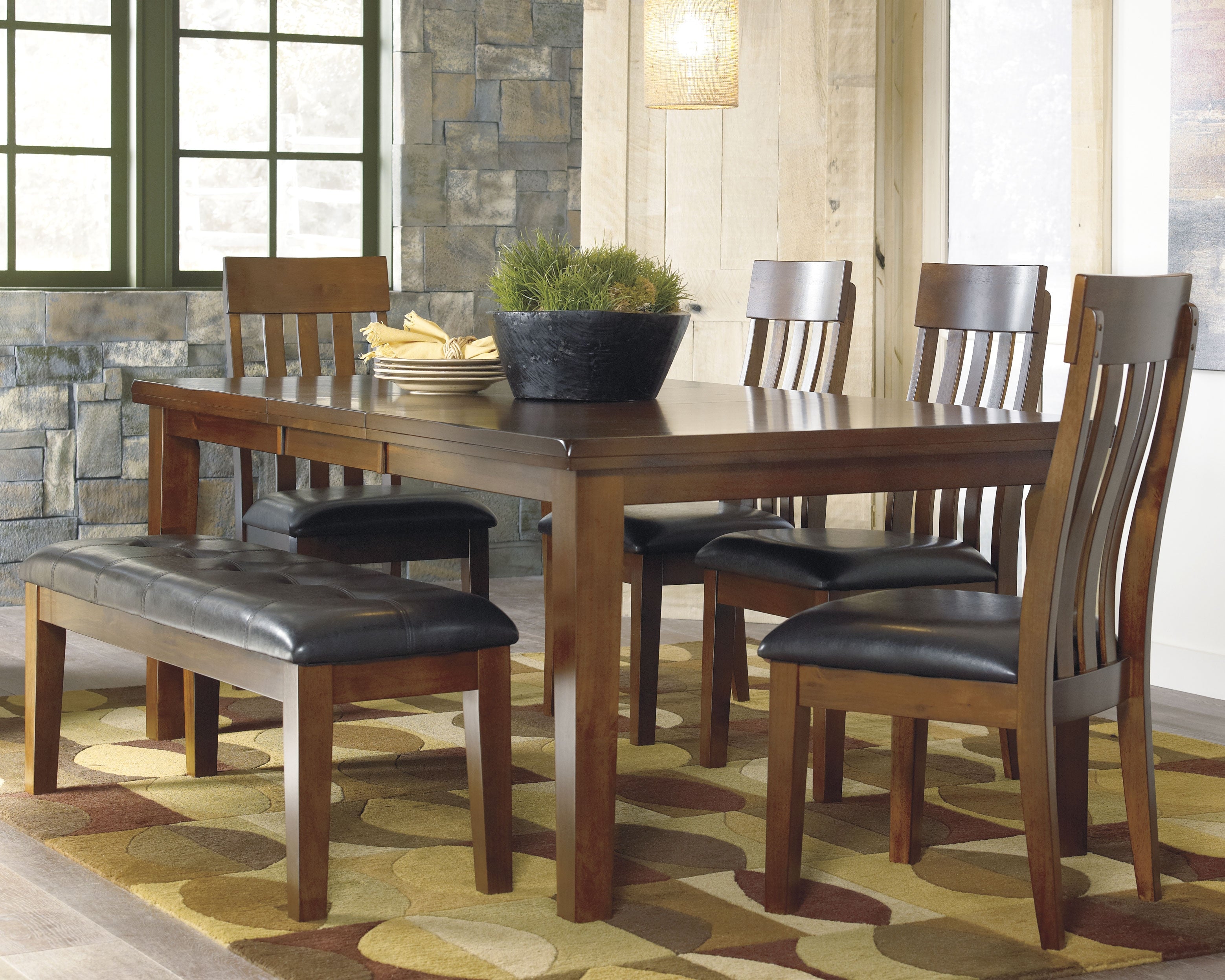 Ralene Medium Brown Dining Table and 4 Chairs and Bench