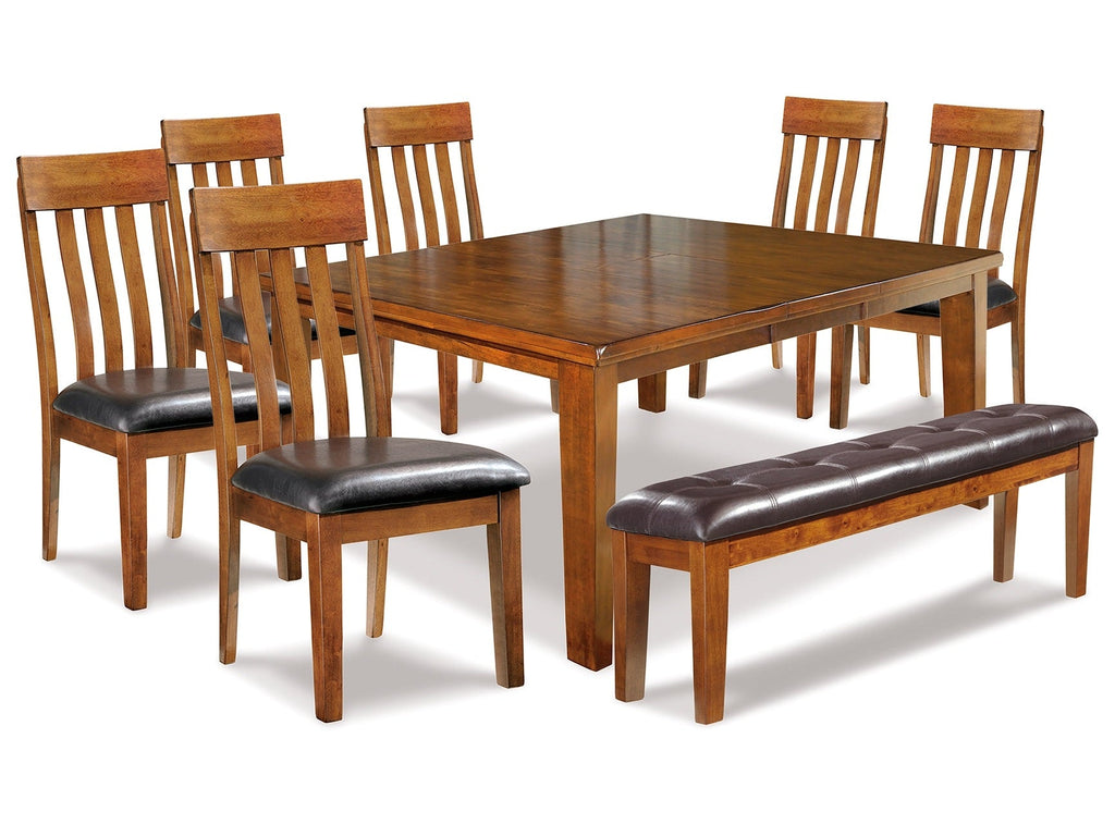 Ralene Medium Brown Dining Table and 6 Chairs and Bench