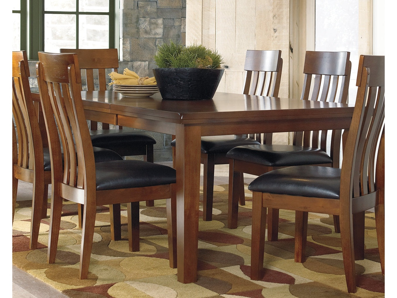 Ralene Medium Brown Dining Table and 6 Chairs and Bench