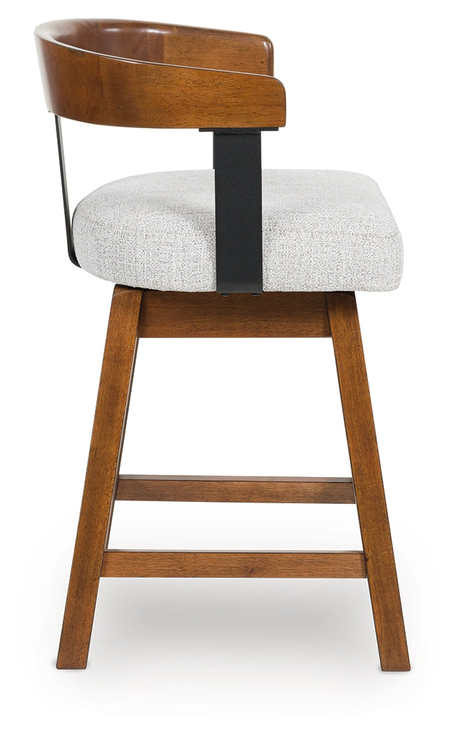 Ralene Medium Brown Upholstered Swivel Barstool (Set of 2)