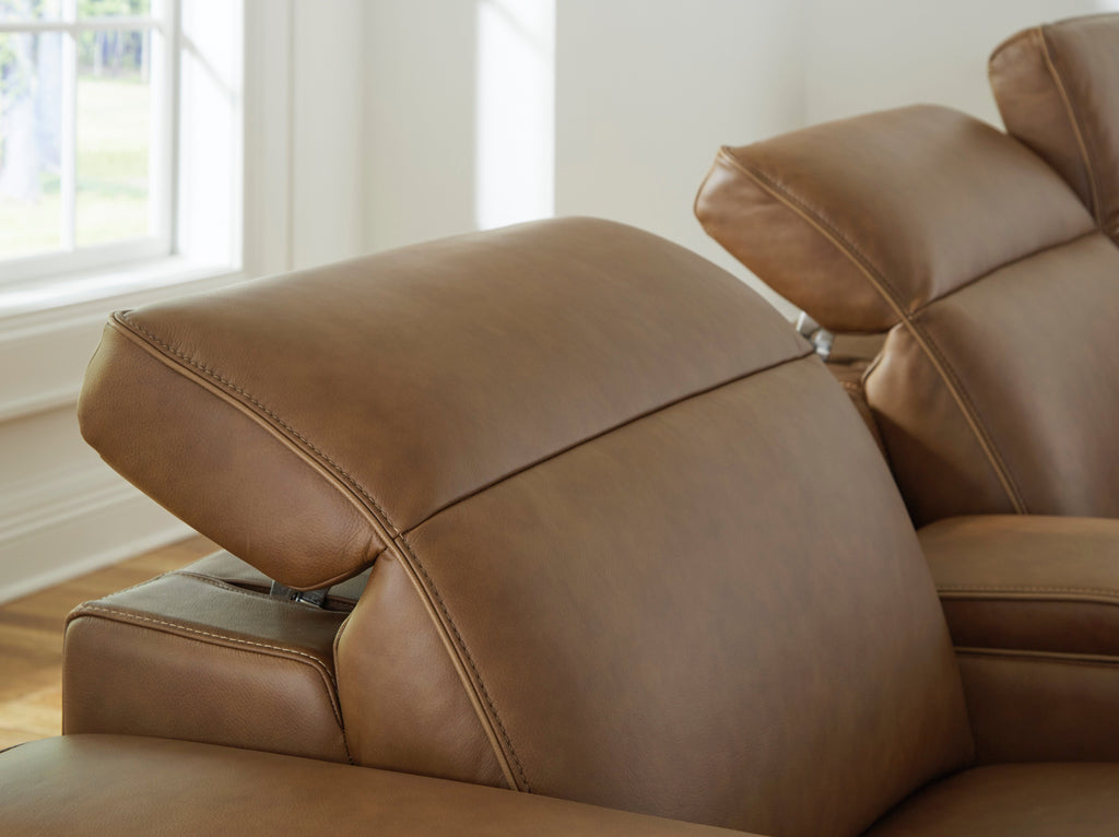Rally-Up Caramel 5 Pc Dual Power Leather Reclining Modular Sectional