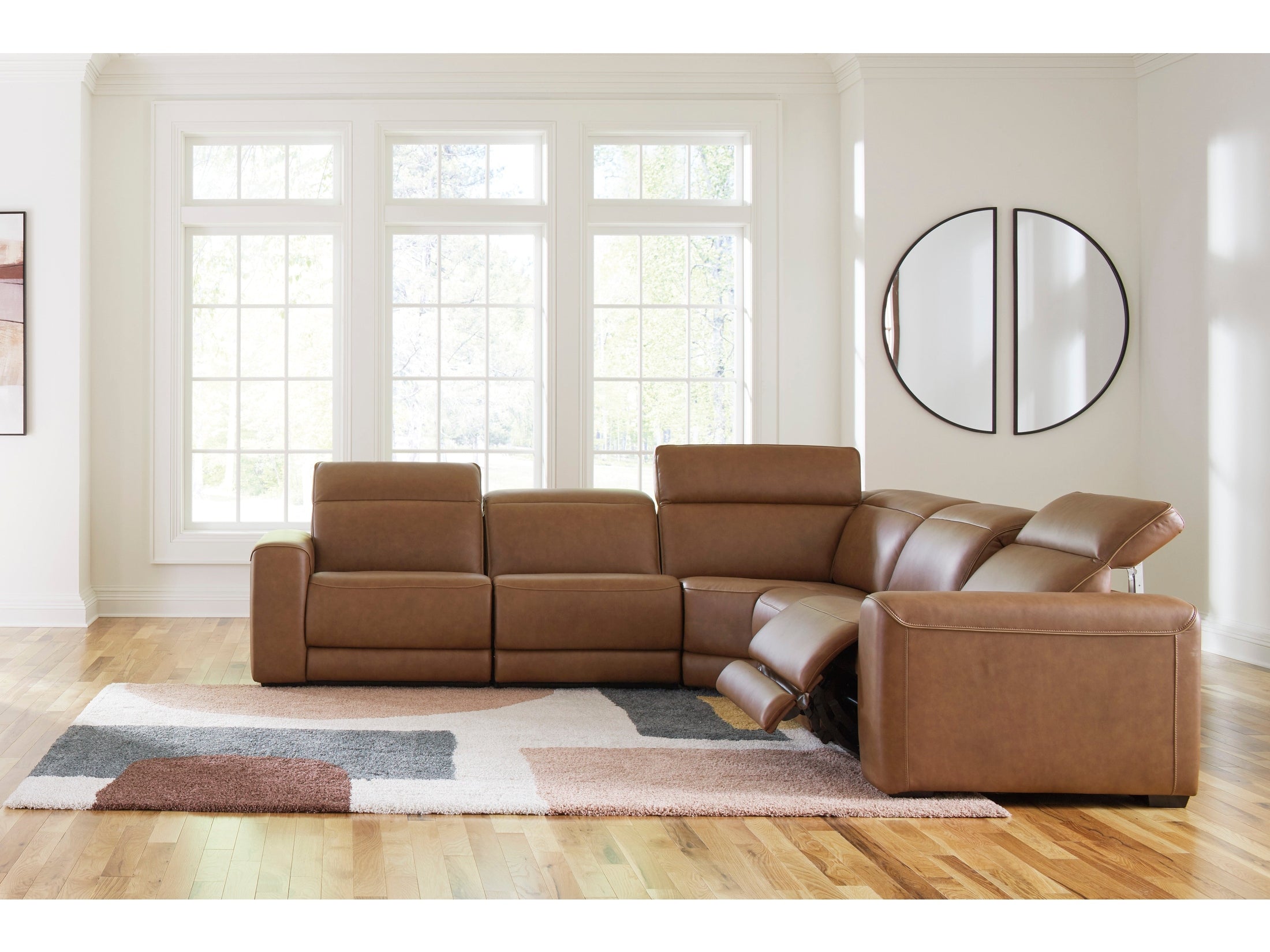 Rally-Up Caramel 5 Pc Dual Power Leather Reclining Modular Sectional