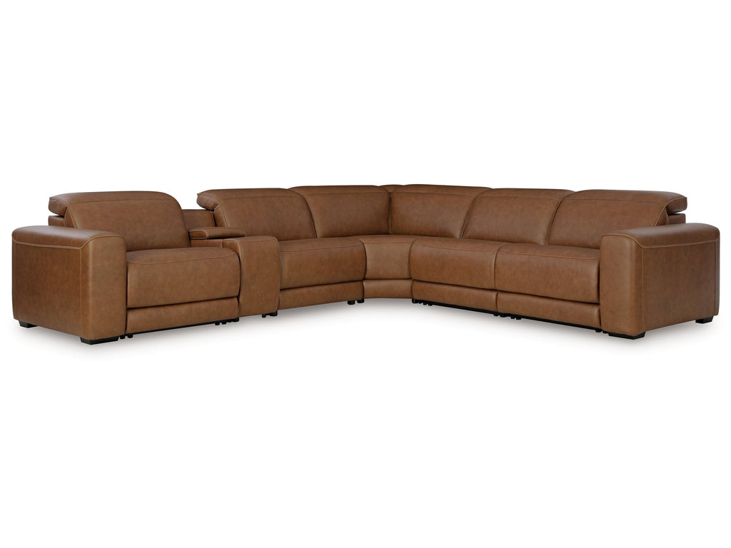 Rally-Up Caramel 6-Piece Power Reclining Sectional w/Console