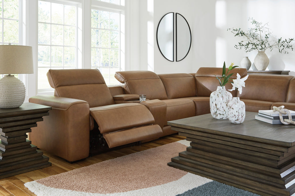 Rally-Up Caramel 6-Piece Power Reclining Sectional w/Console