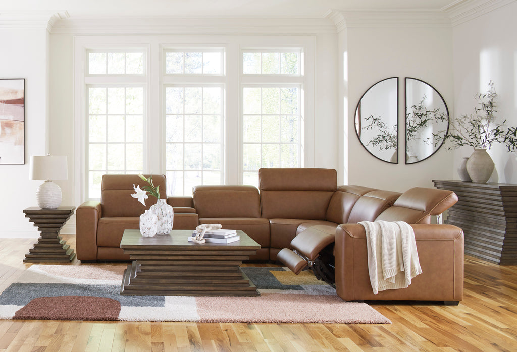 Rally-Up Caramel 6-Piece Power Reclining Sectional w/Console