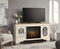 Realyn Chipped White 74" TV Stand with Electric Fireplace