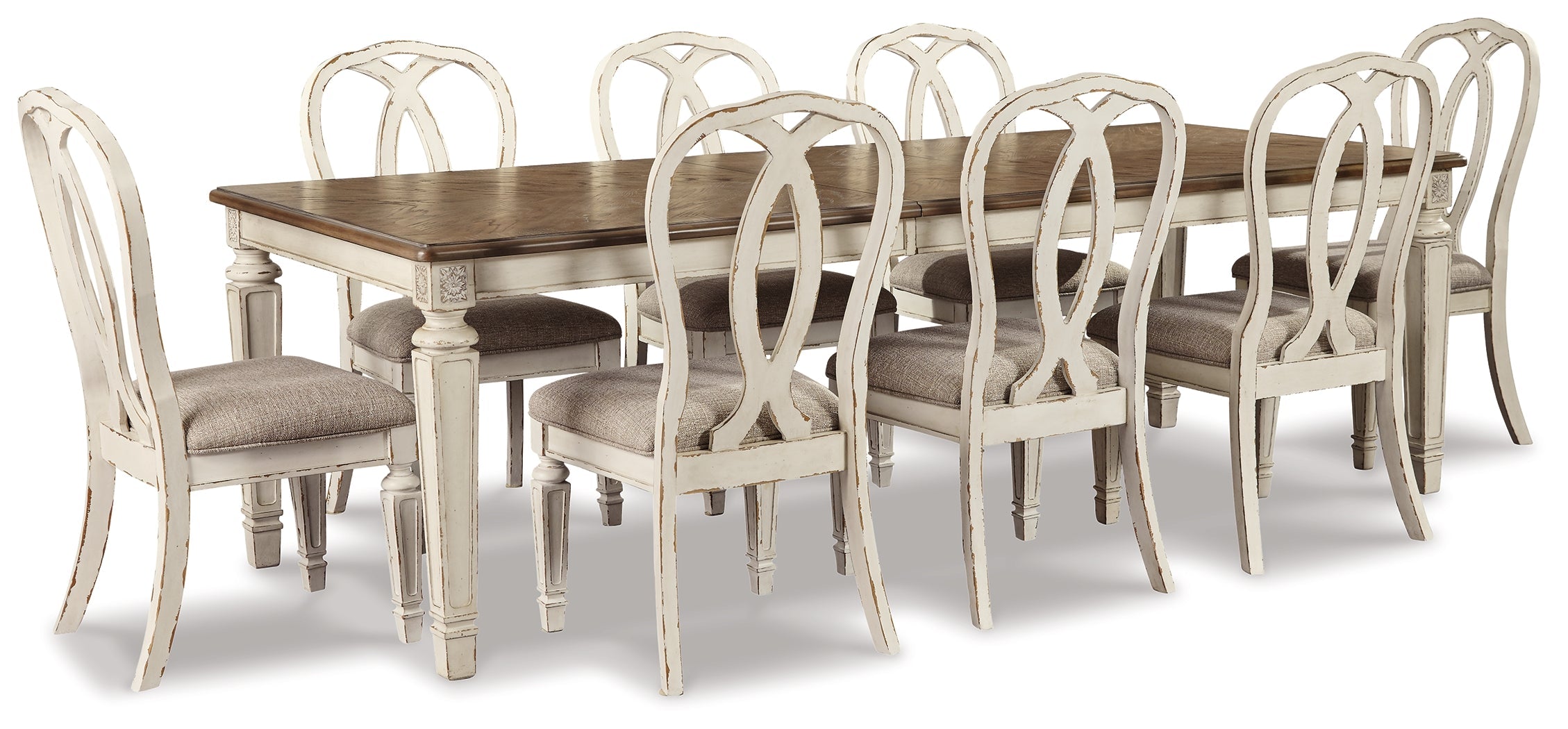 Realyn Chipped White Dining Extension Table and 8 Chairs