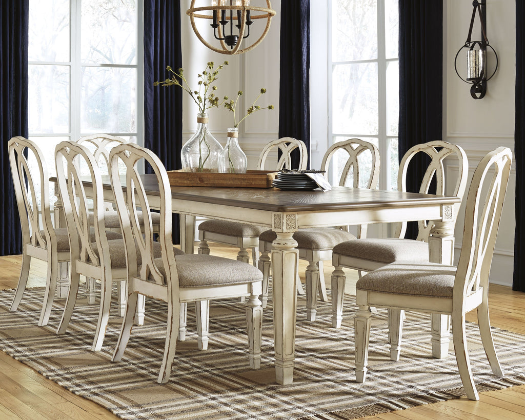 Realyn Chipped White Dining Extension Table and 8 Chairs
