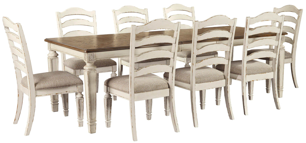 Realyn Chipped White Dining Room Set / 9pc (Ladderback styling)