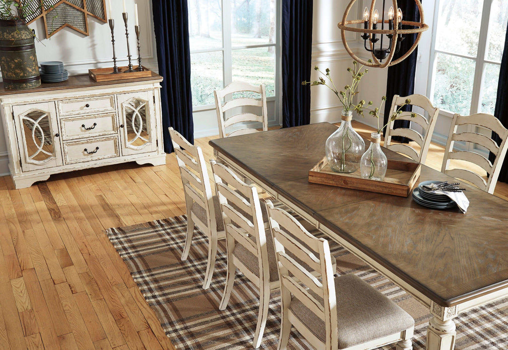 Realyn Chipped White Dining Room Set / 9pc (Ladderback styling)