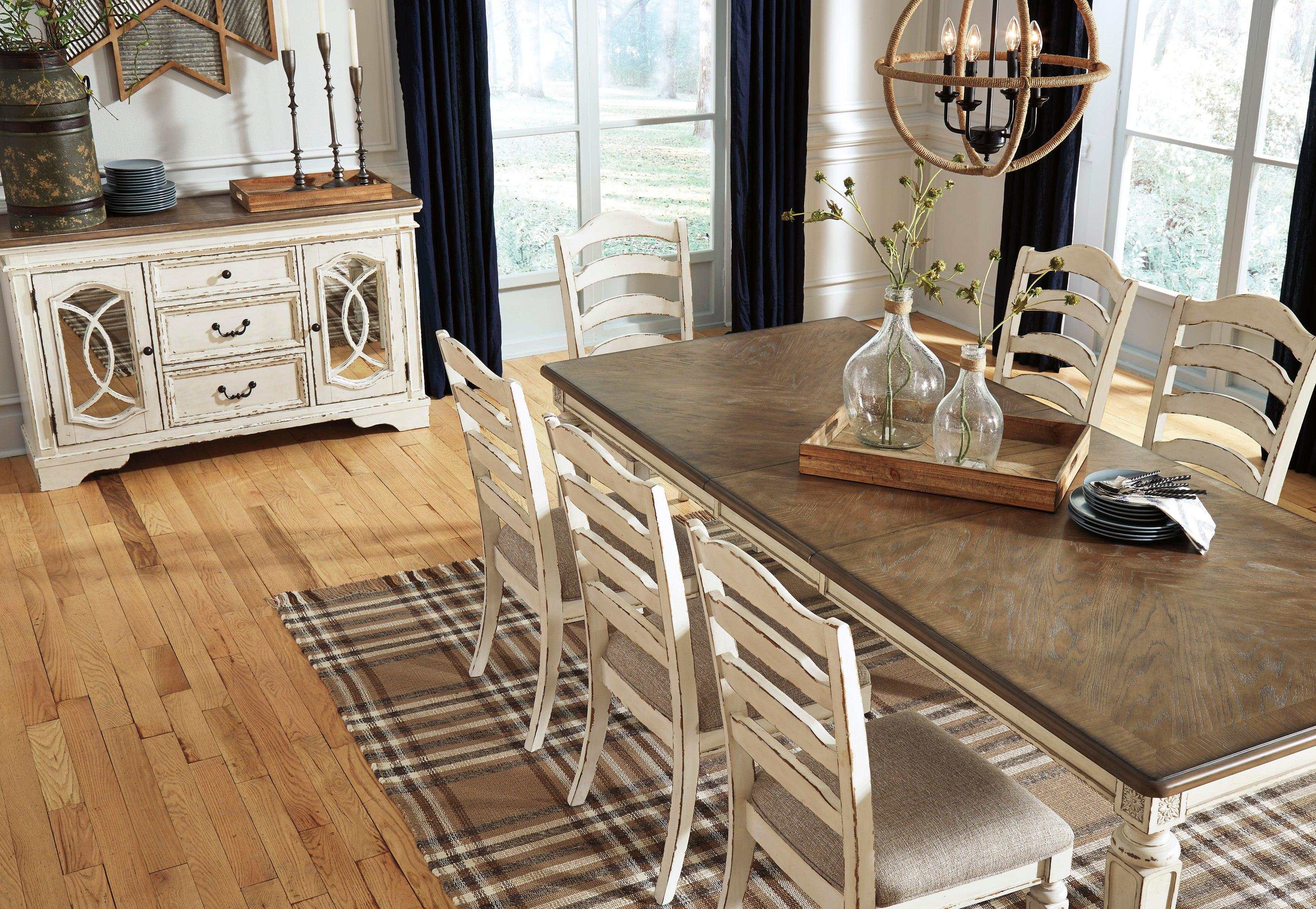 Realyn Chipped White Dining Room Set / 9pc (Ladderback styling)
