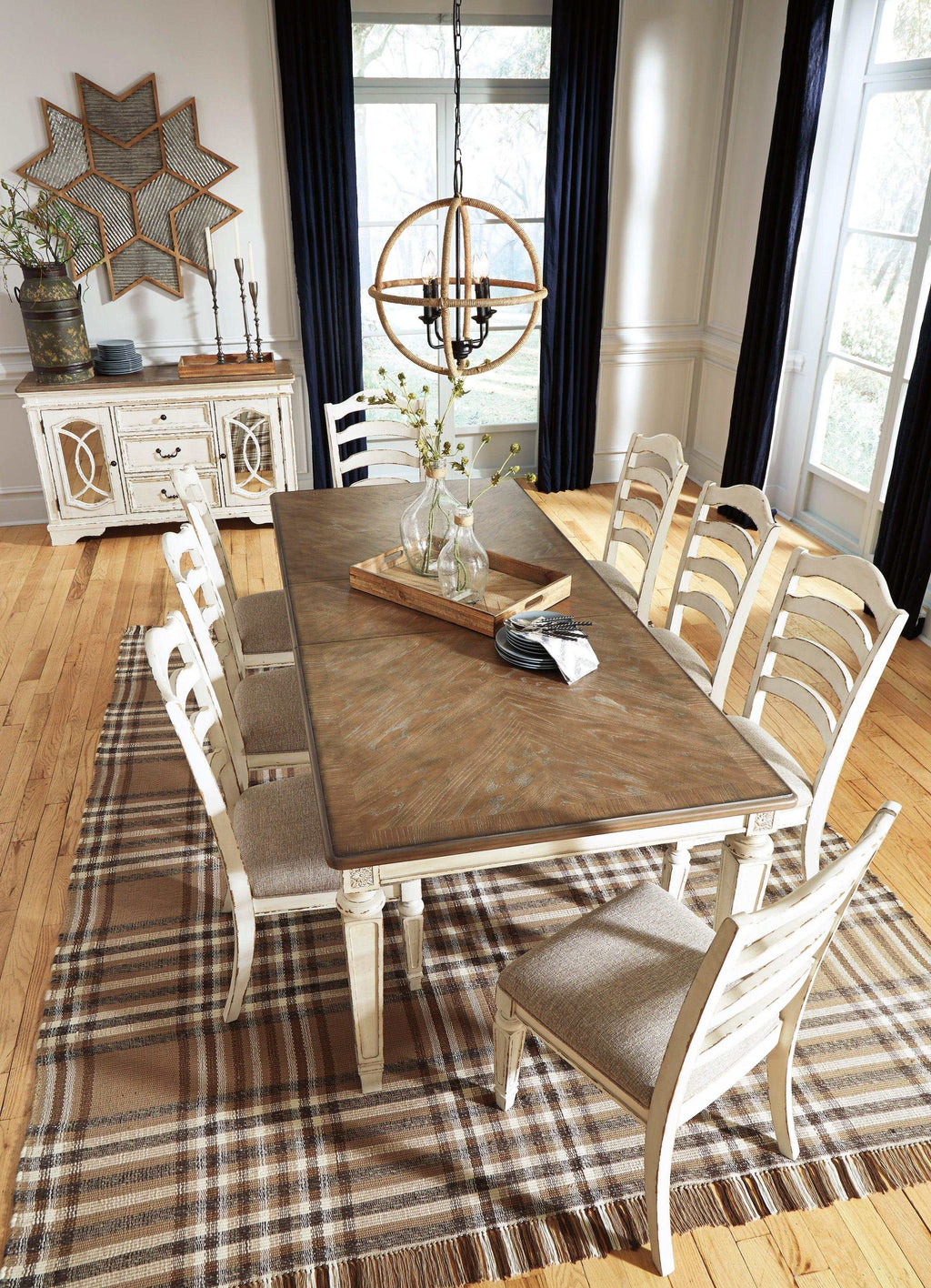 Realyn Chipped White Dining Room Set / 9pc (Ladderback styling)