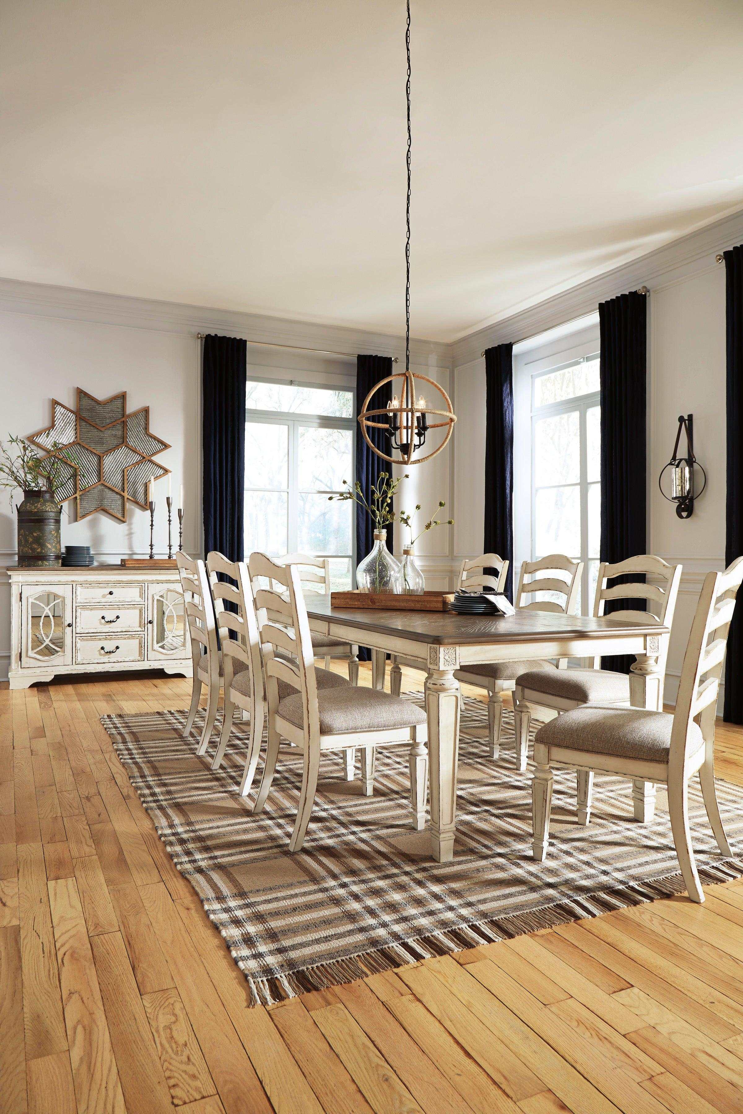 Realyn Chipped White Dining Room Set / 9pc (Ladderback styling)