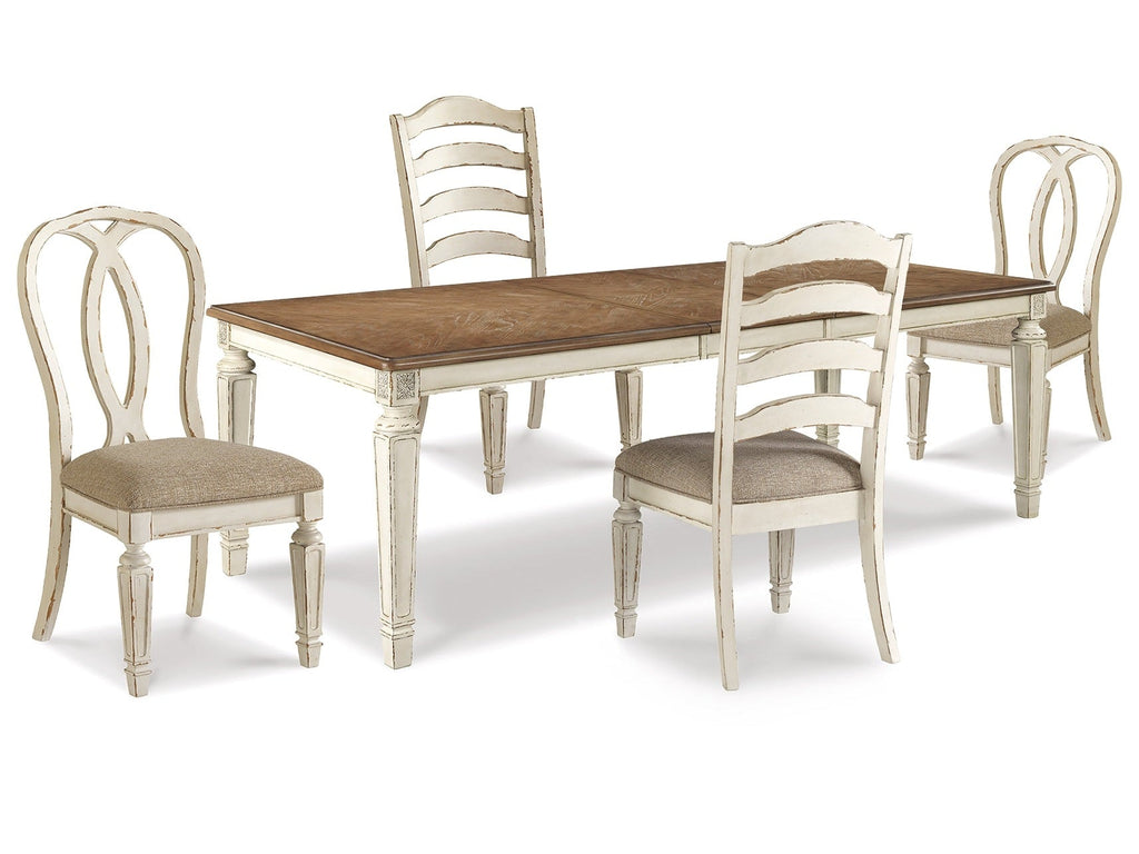 Realyn Chipped White Dining Table and 4 Chairs