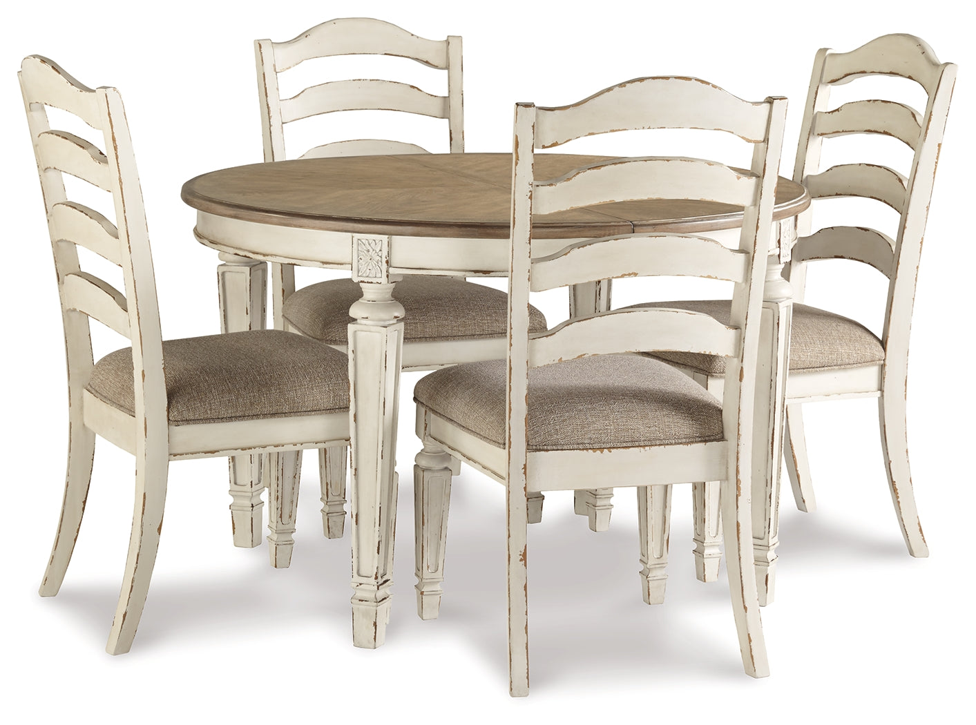 Realyn Chipped White Dining Table and 4 Chairs