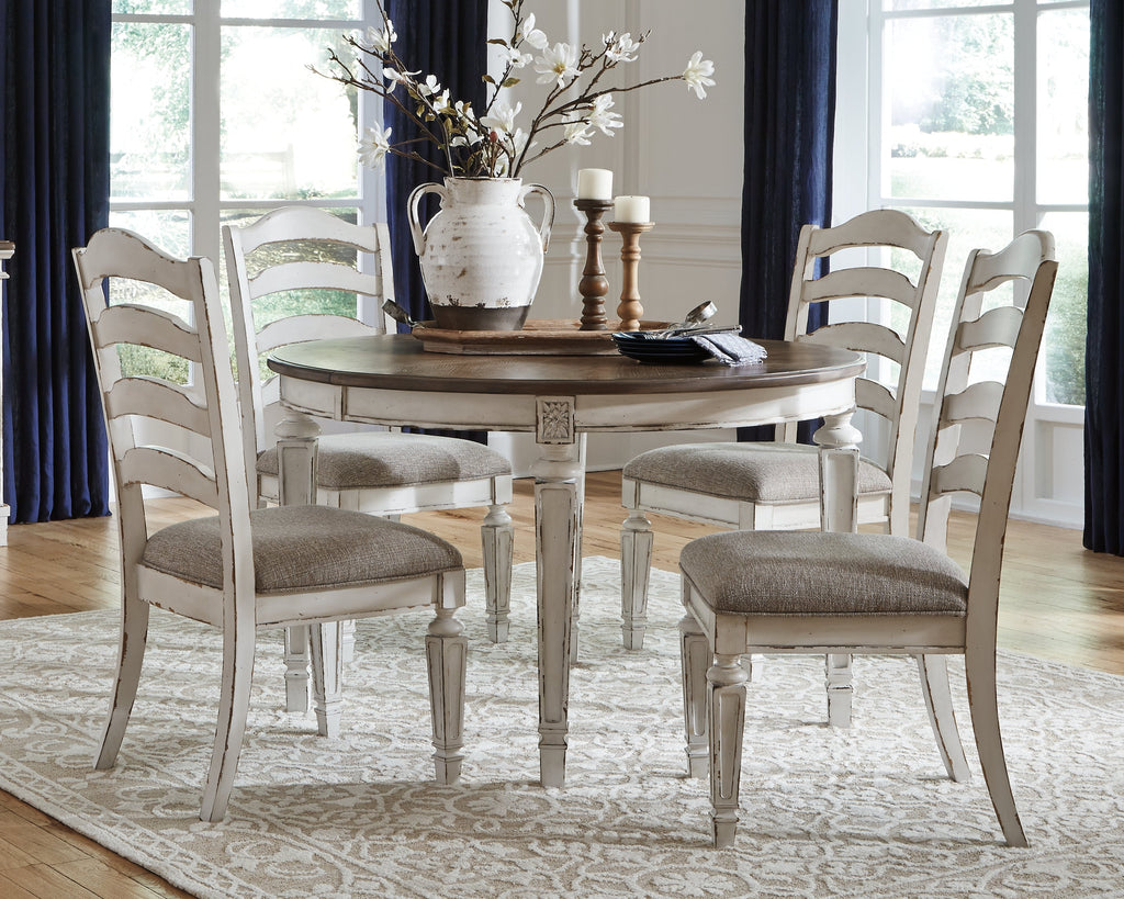 Realyn Chipped White Dining Table and 4 Chairs