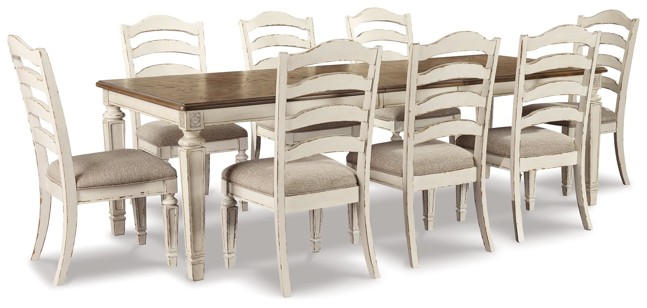 Realyn Chipped White Dining Table and 8 Chairs