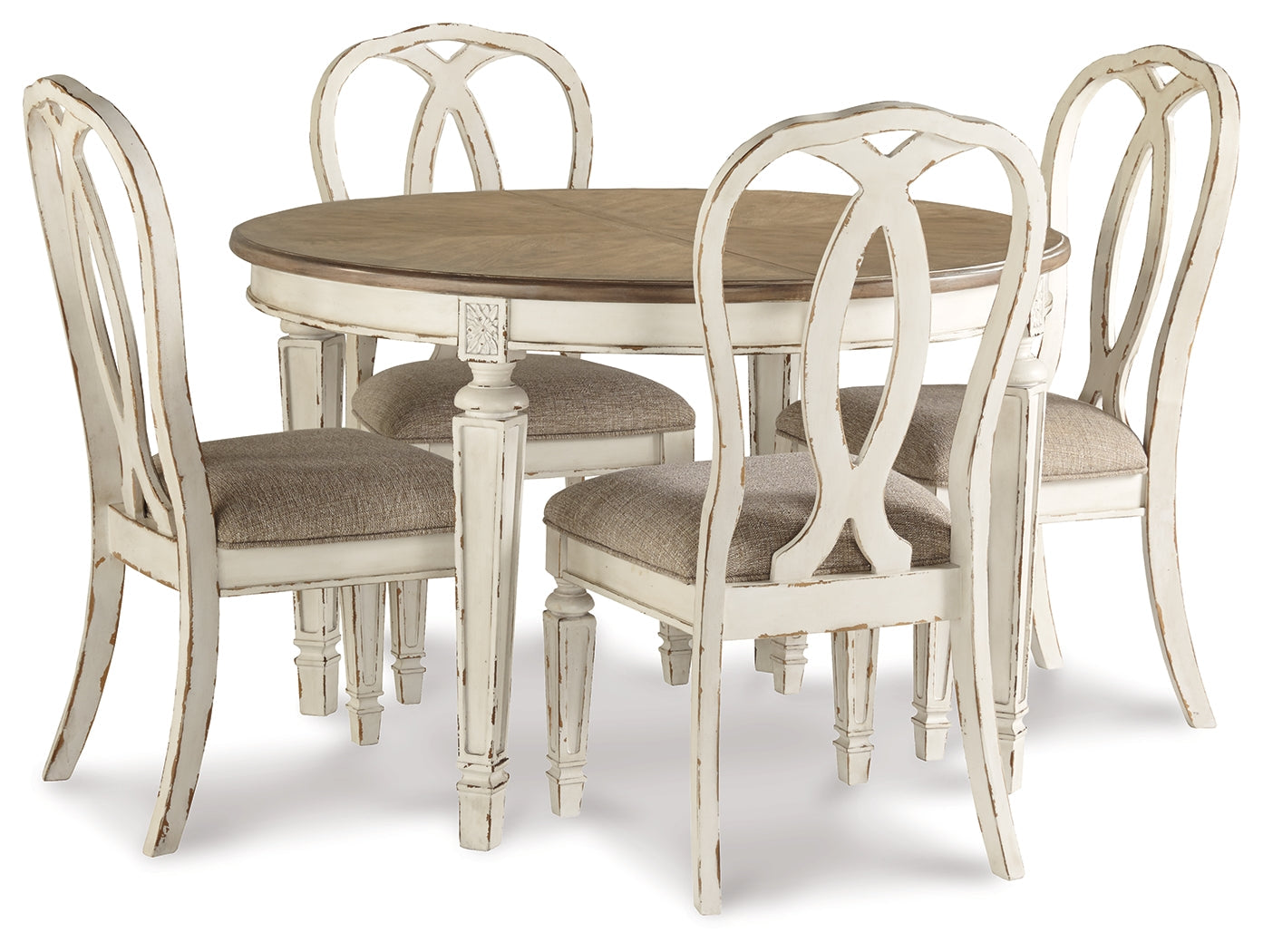 Realyn Chipped White Dining Table with 4 Chairs