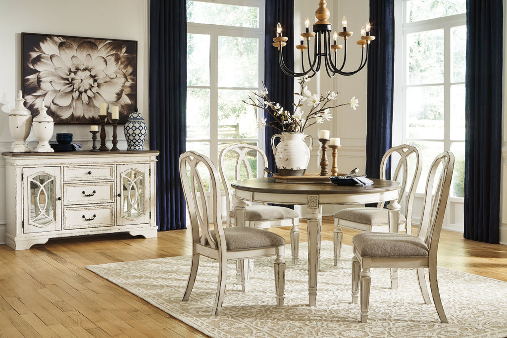Realyn Chipped White Dining Table with 4 Chairs
