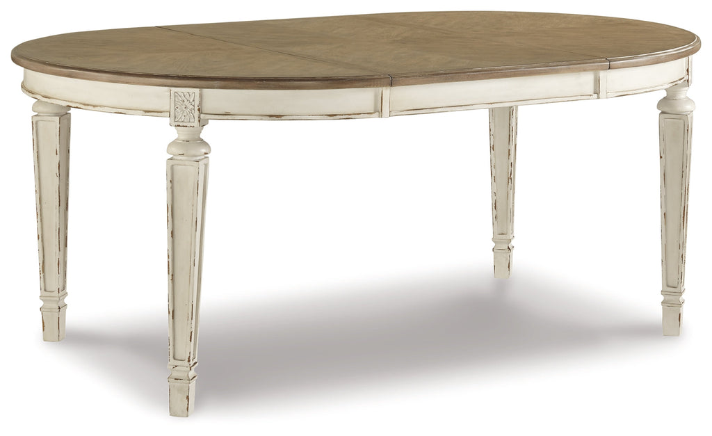 Realyn Chipped White Dining Table with 4 Chairs