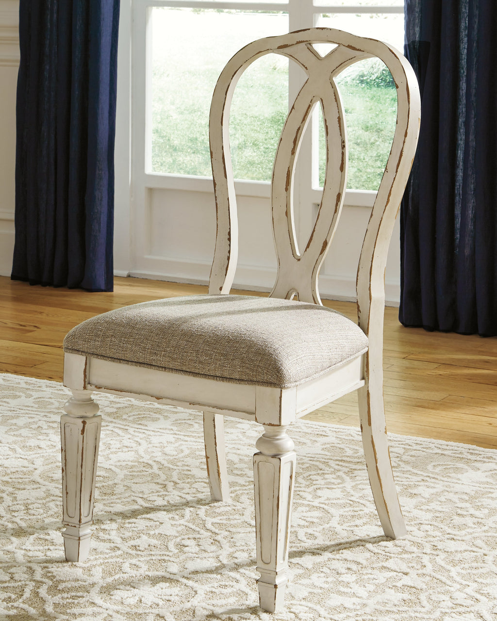 Realyn Chipped White Dining Table with 4 Chairs