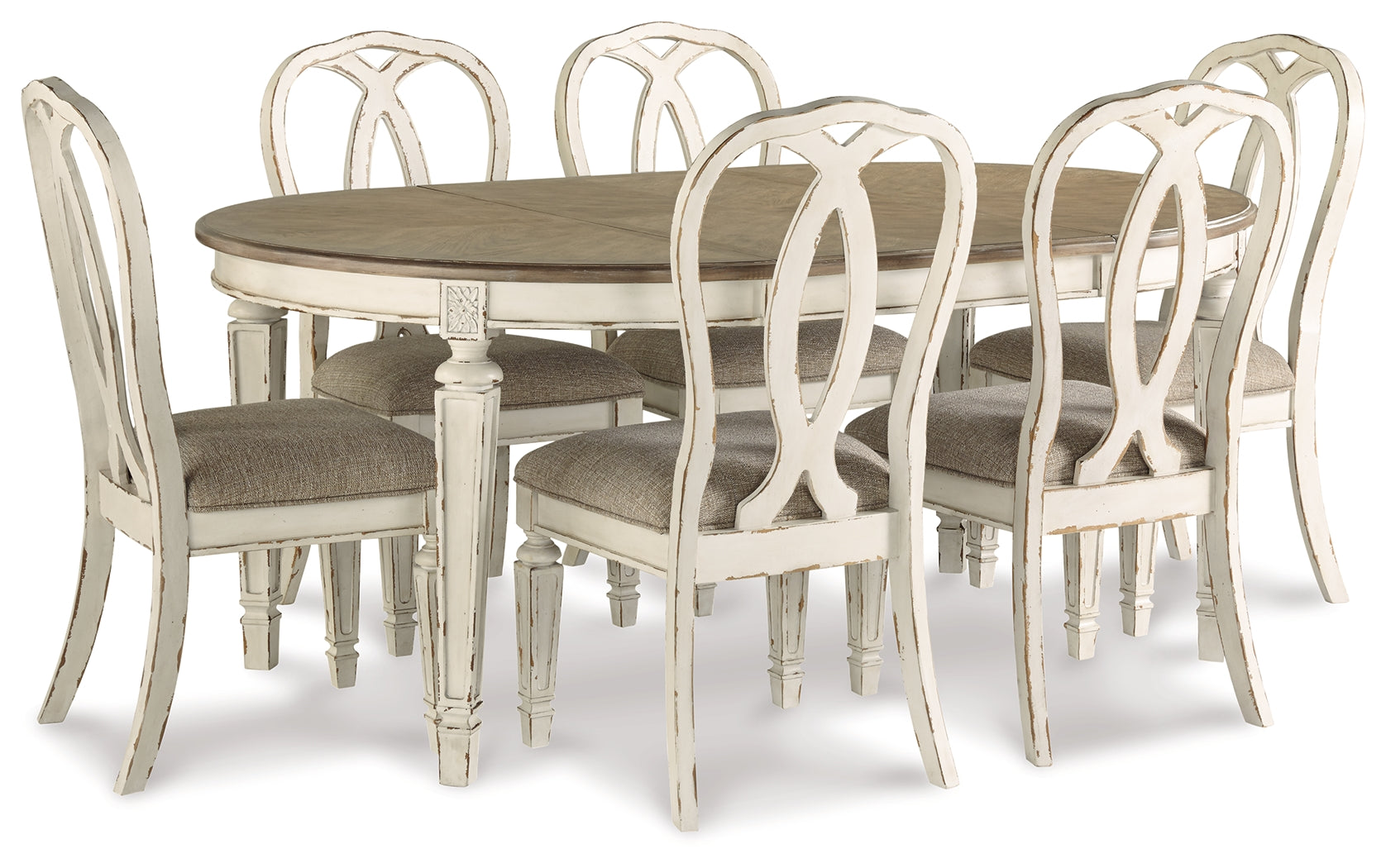 Realyn Chipped White Dining Table with 6 Chairs