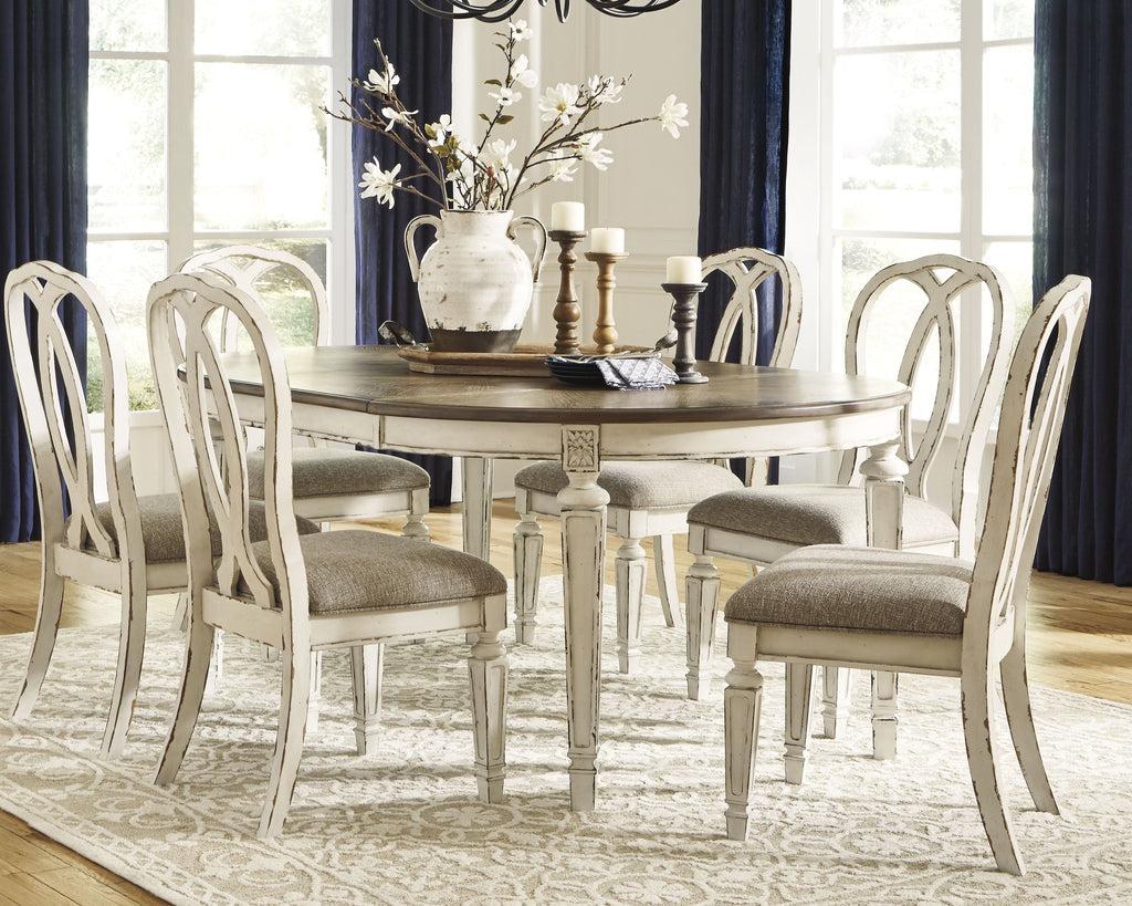 Realyn Chipped White Dining Table with 6 Chairs