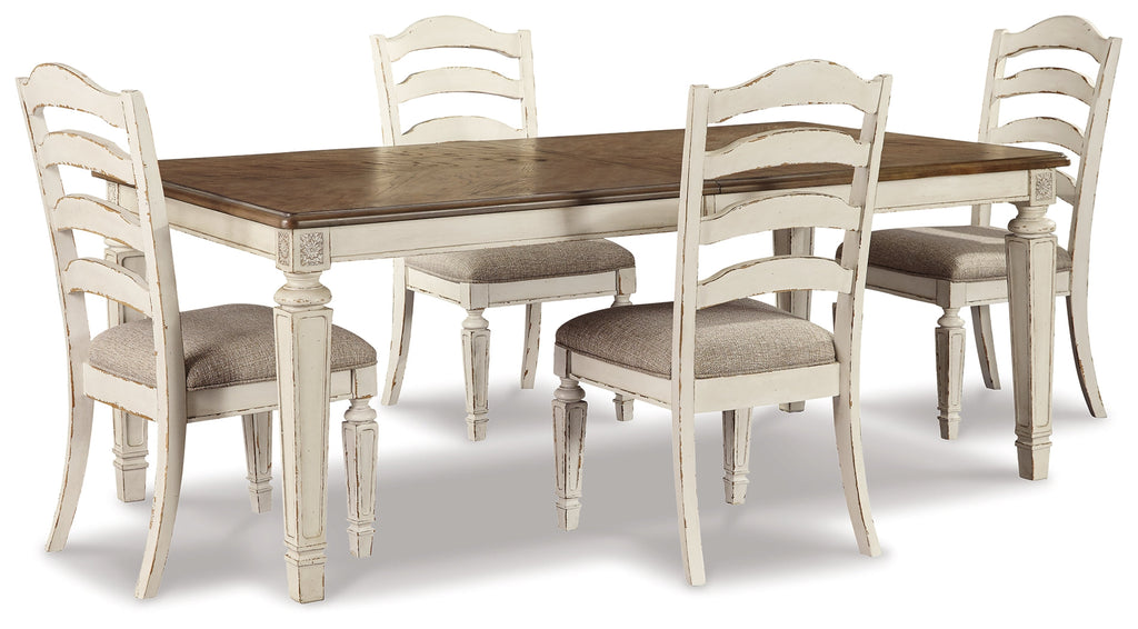 Realyn Chipped White Extension Dining Table and 4 Chairs