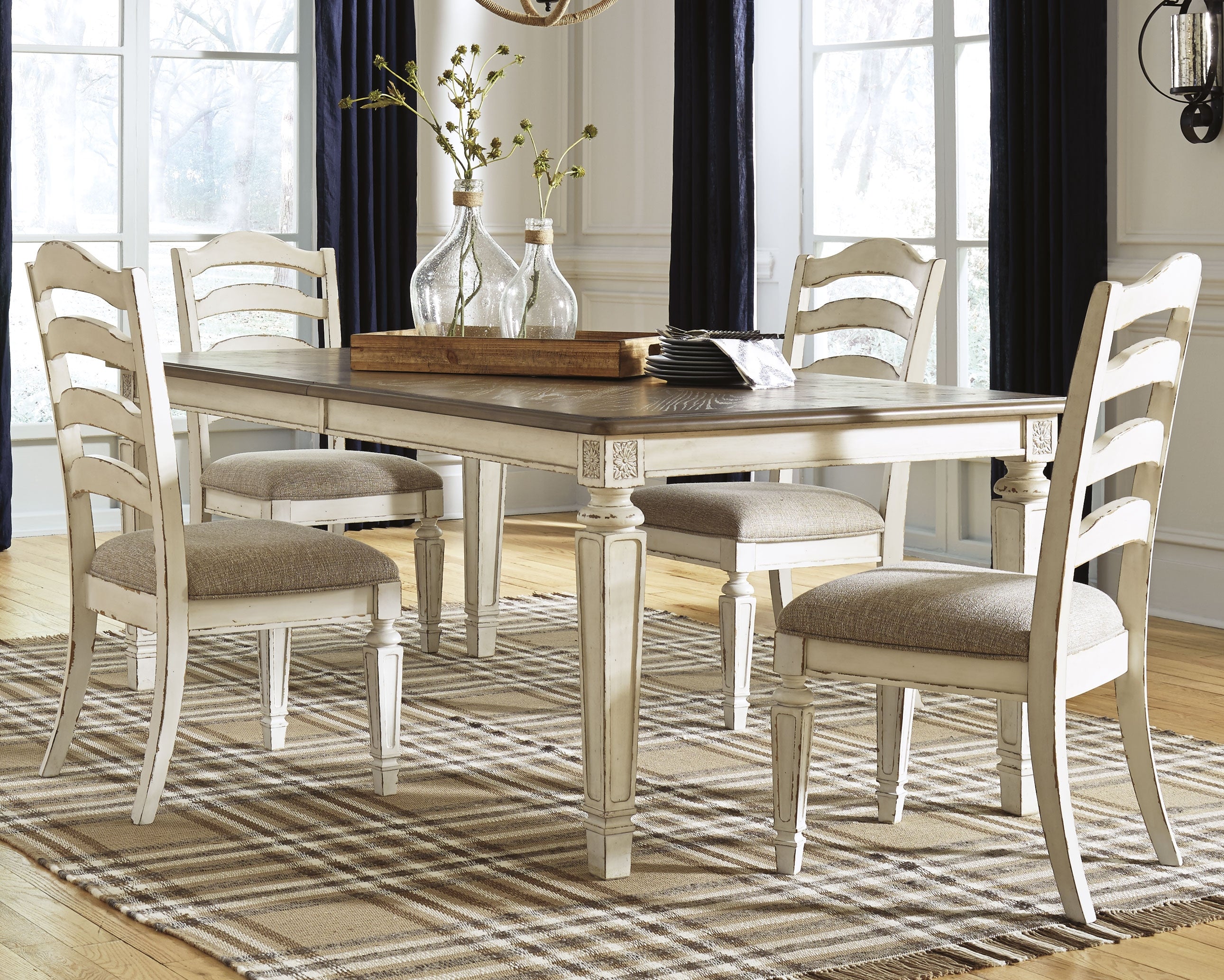 Realyn Chipped White Extension Dining Table and 4 Chairs