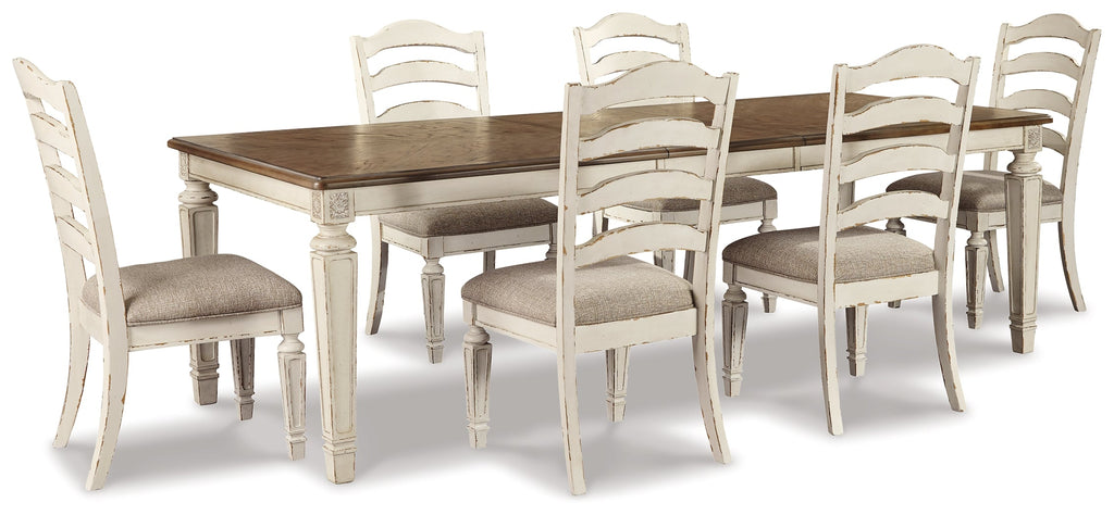 Realyn Chipped White Extension Dining Table and 6 Chairs